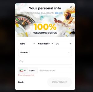 YYY Casino – Registration Page Step 2