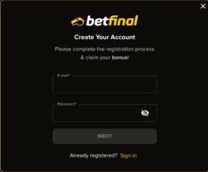 betfinal registration page 1